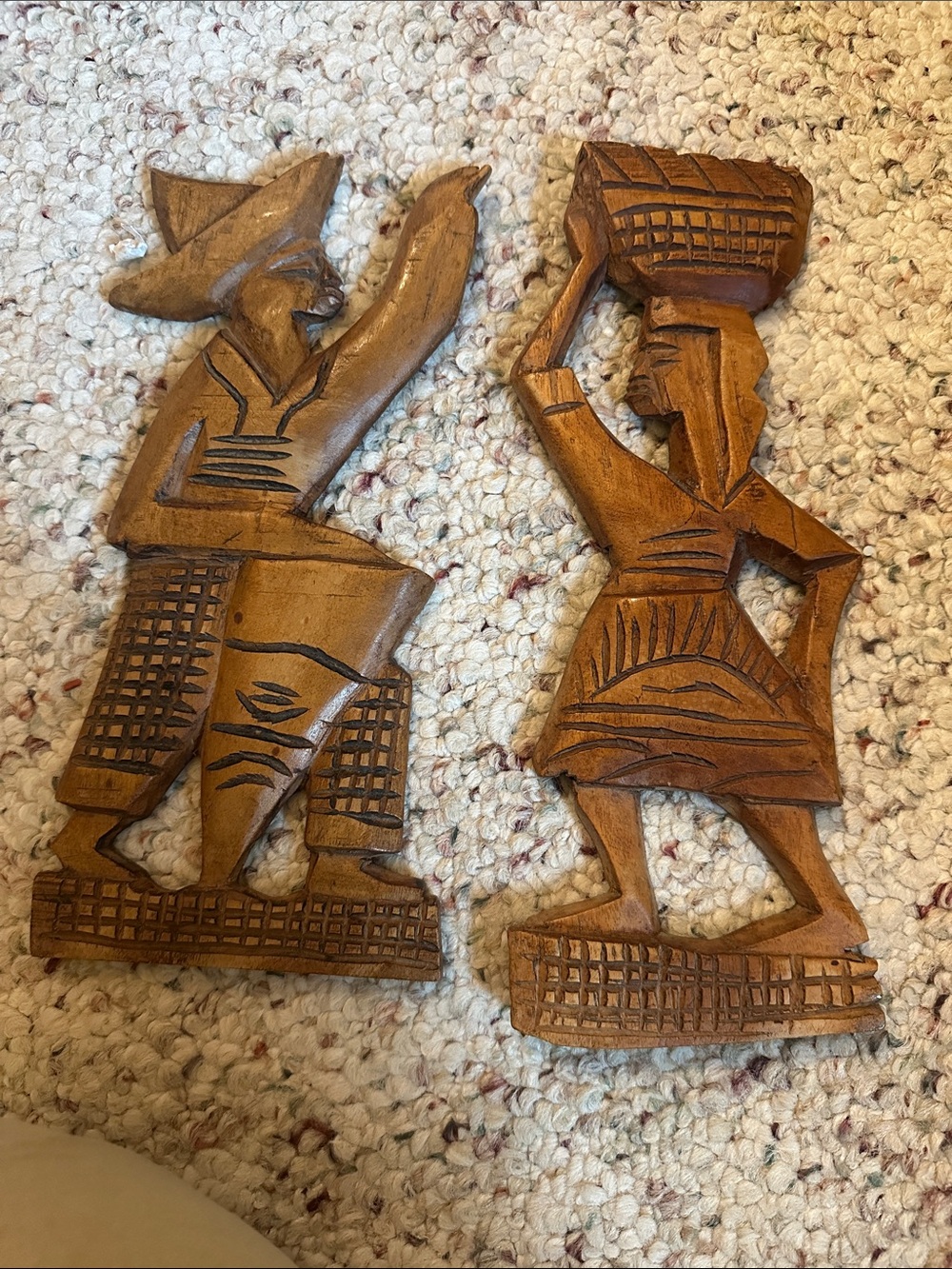 Vintage Mid-Century Hand Carved Wood Wall Plaques - African / Tribal Folk Art Pa